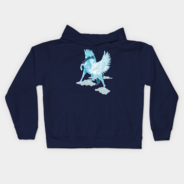 Flying Pegasus Winged Horse in the sky Kids Hoodie by TMBTM